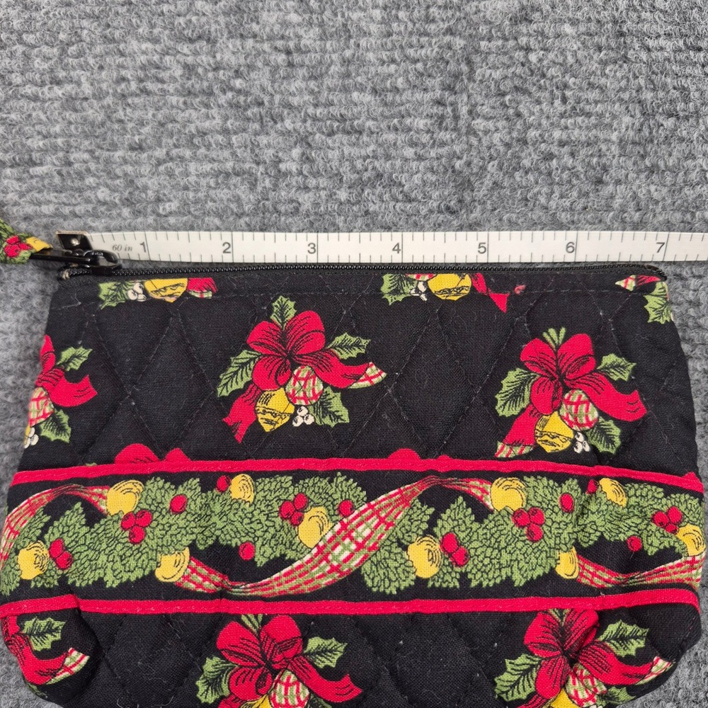 Vera Bradley Holiday Bells Quilted Cotton Cosmetic Pouch Black Red Green Small - Picture 4 of 8